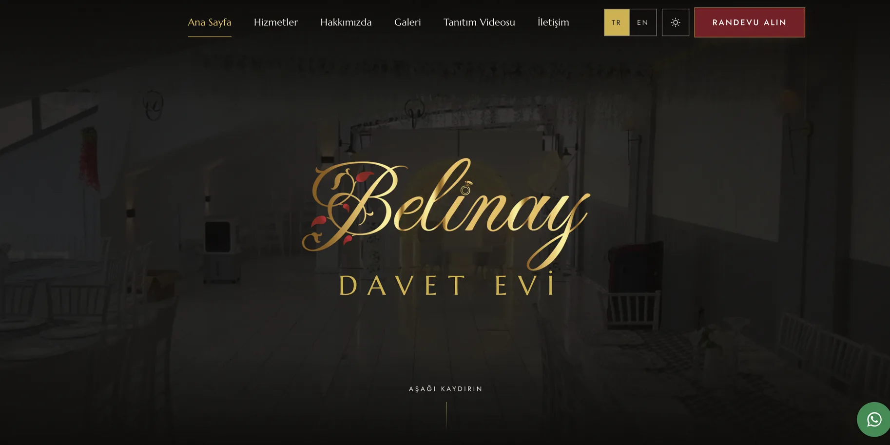 The venue opening in gold script over a photograph of the empty hall