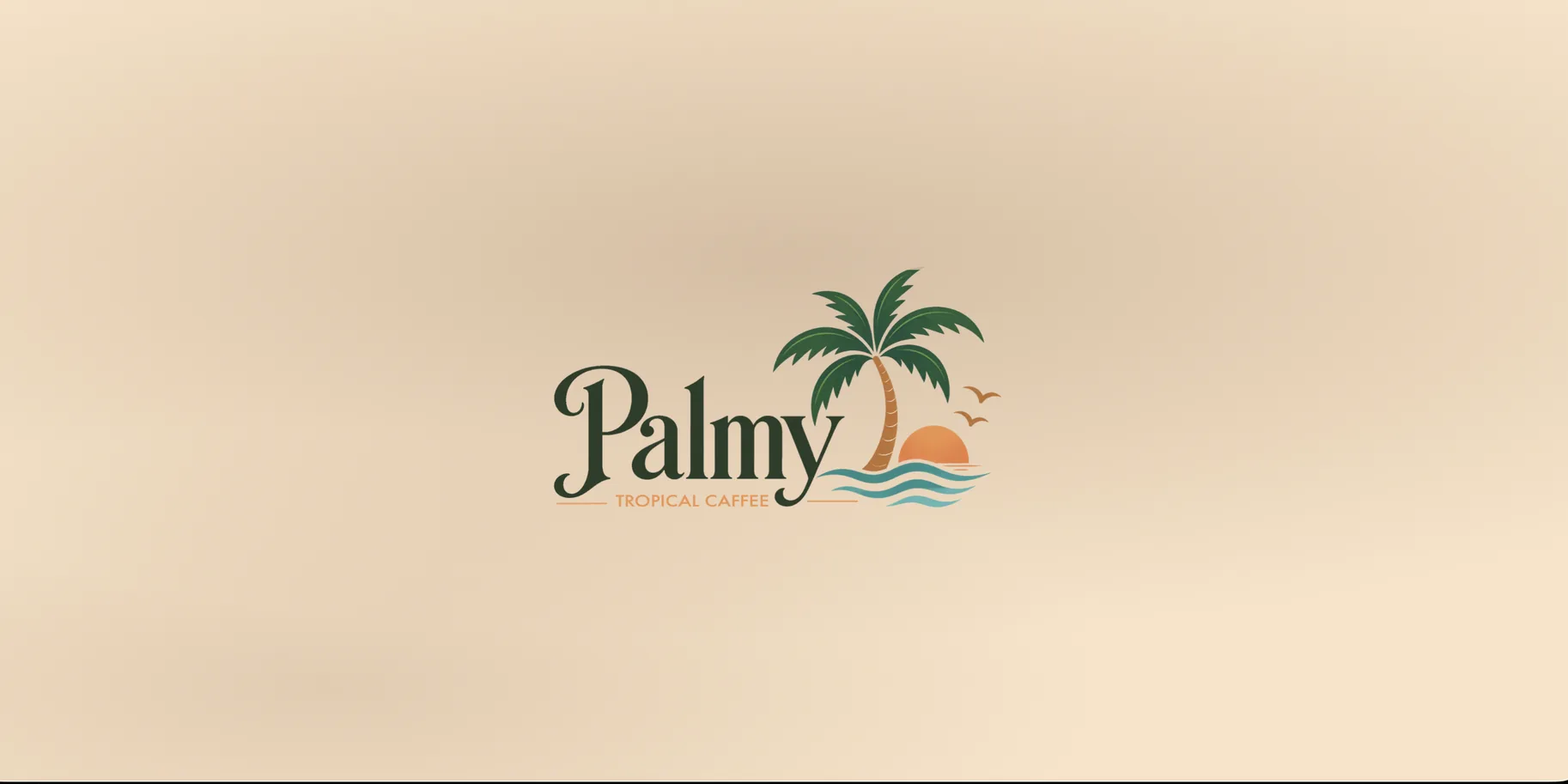 The opening frame: the Palmy wordmark and its palm alone on cream